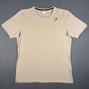 Gymshark Essential Shirt Mens X-Large Beige Cotton Blend Athletic Gym Training